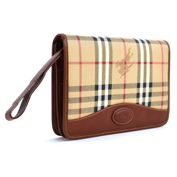 Burberry Clutch Bag Nova Check Leather Beige Brown with Loop - Picture 2 of 16